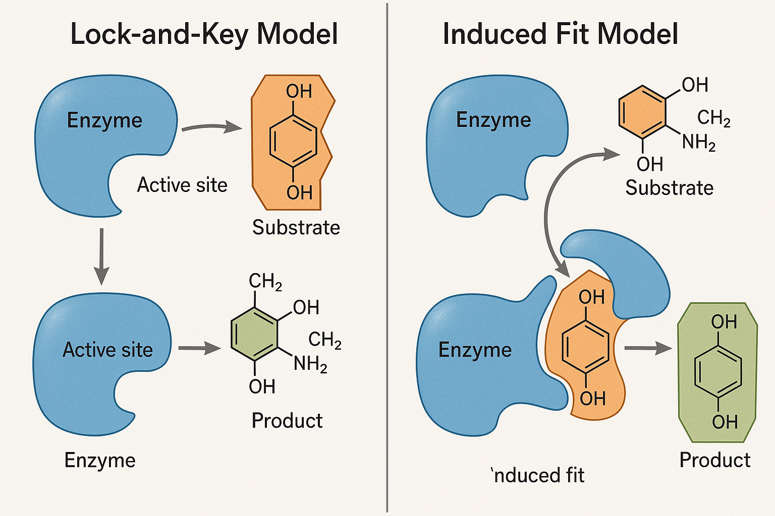 How enzymes work - lock and key vs induced fit model
